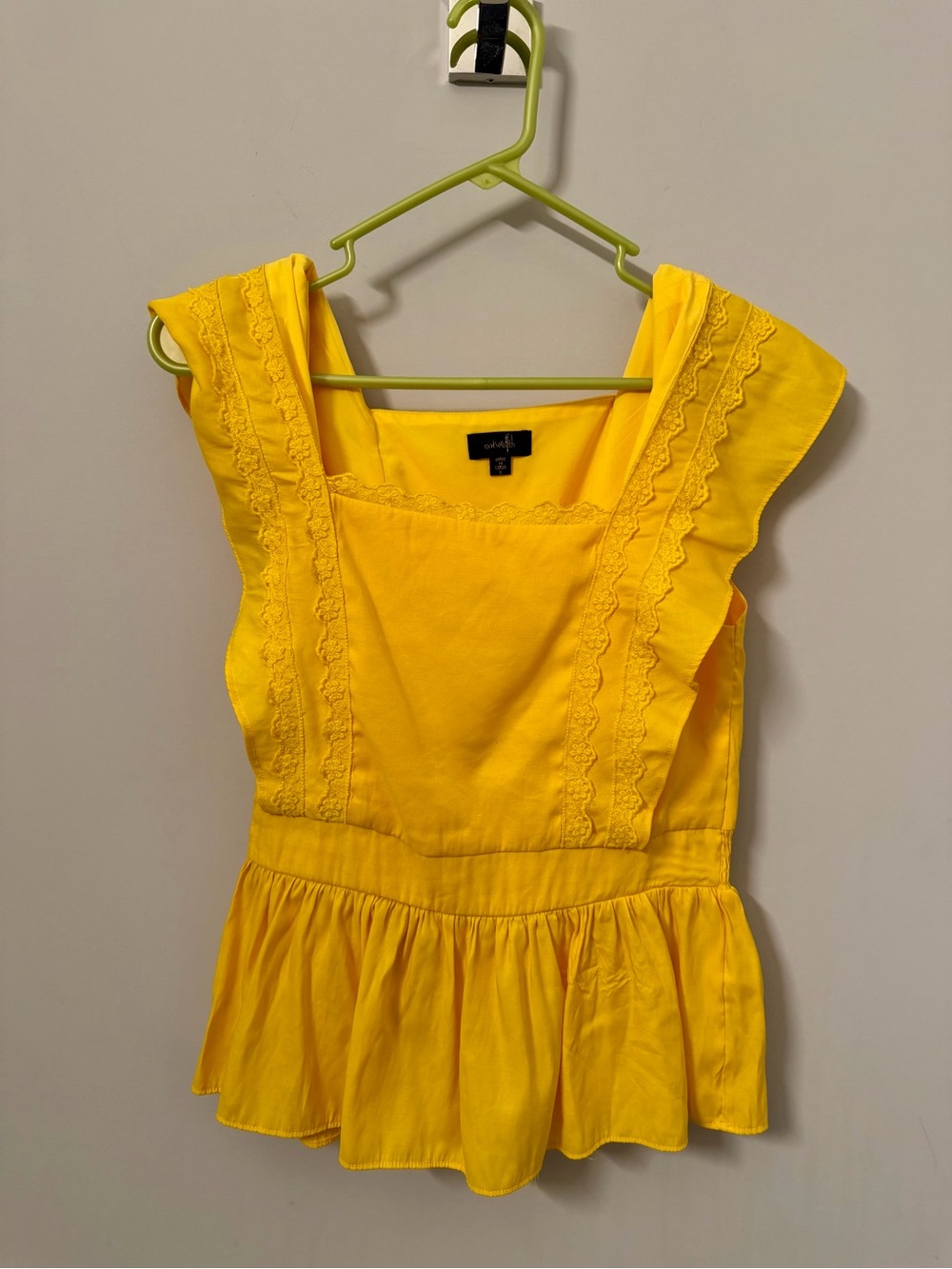 OnTwelfth - Bright Yellow Ruffled Square-Neck Tank Top
